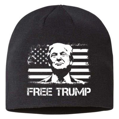 Free Trump Mug Shot Trump Not Guilty MugShot Sustainable Beanie