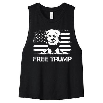 Free Trump Mug Shot Trump Not Guilty MugShot Women's Racerback Cropped Tank