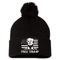 Free Trump Mug Shot Trump Not Guilty MugShot Pom Pom 12in Knit Beanie