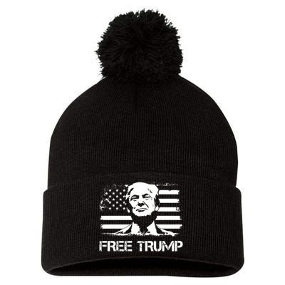 Free Trump Mug Shot Trump Not Guilty MugShot Pom Pom 12in Knit Beanie