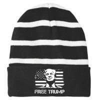 Free Trump Mug Shot Trump Not Guilty MugShot Striped Beanie with Solid Band