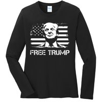 Free Trump Mug Shot Trump Not Guilty MugShot Ladies Long Sleeve Shirt