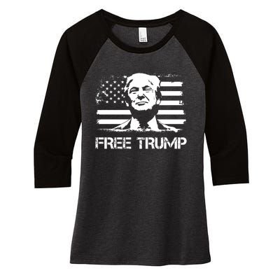 Free Trump Mug Shot Trump Not Guilty MugShot Women's Tri-Blend 3/4-Sleeve Raglan Shirt