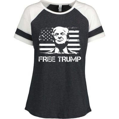 Free Trump Mug Shot Trump Not Guilty MugShot Enza Ladies Jersey Colorblock Tee