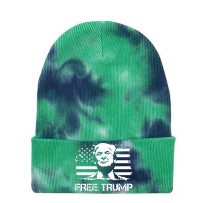 Free Trump Mug Shot Trump Not Guilty MugShot Tie Dye 12in Knit Beanie