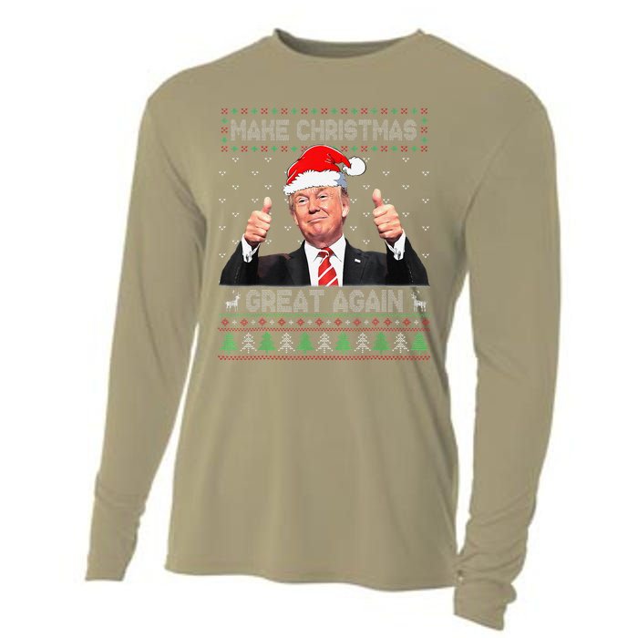 Funny Trump Make Christmas Great Again Ugly Sweater Xmas Cooling Performance Long Sleeve Crew