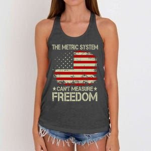 Funny The Metric System Cant Measure Freedom 4th Of July Women's Knotted Racerback Tank