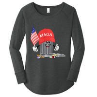 Funny Trump Maga Garbage Can Cartoon Character American Flag Women's Perfect Tri Tunic Long Sleeve Shirt