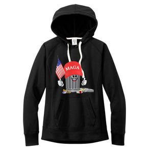 Funny Trump Maga Garbage Can Cartoon Character American Flag Women's Fleece Hoodie