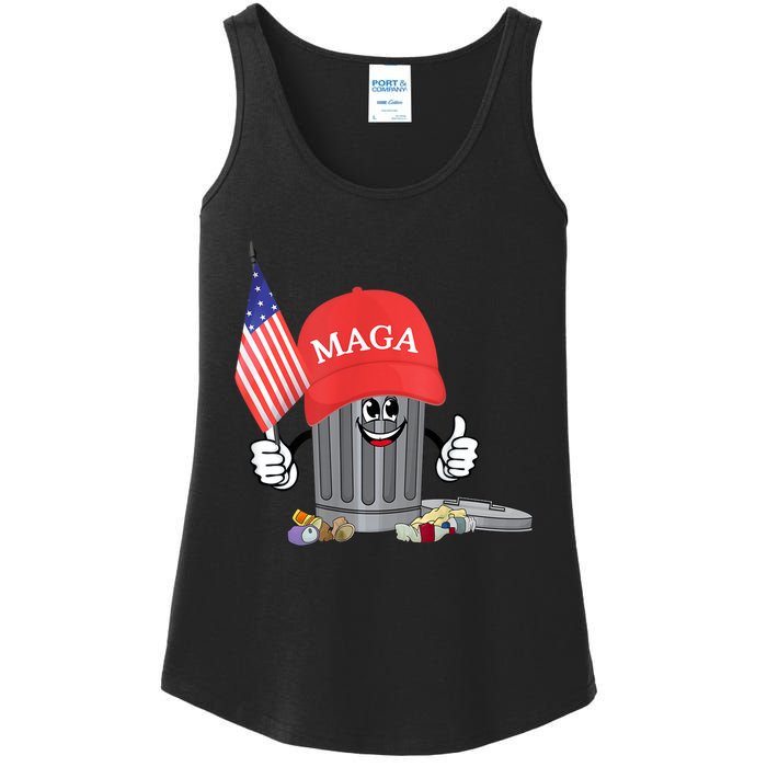 Funny Trump Maga Garbage Can Cartoon Character American Flag Ladies Essential Tank