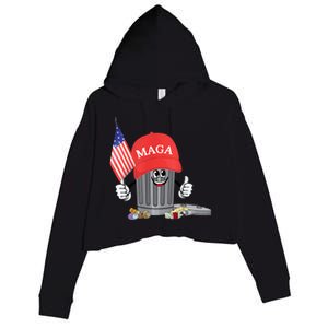 Funny Trump Maga Garbage Can Cartoon Character American Flag Crop Fleece Hoodie