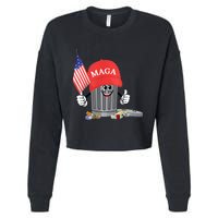 Funny Trump Maga Garbage Can Cartoon Character American Flag Cropped Pullover Crew