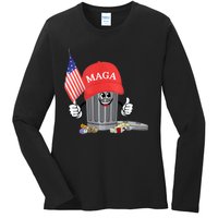 Funny Trump Maga Garbage Can Cartoon Character American Flag Ladies Long Sleeve Shirt