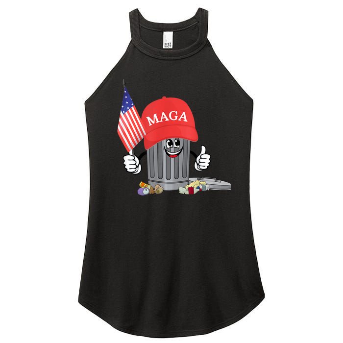 Funny Trump Maga Garbage Can Cartoon Character American Flag Women's Perfect Tri Rocker Tank