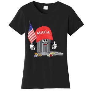 Funny Trump Maga Garbage Can Cartoon Character American Flag Women's T-Shirt