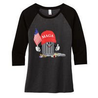 Funny Trump Maga Garbage Can Cartoon Character American Flag Women's Tri-Blend 3/4-Sleeve Raglan Shirt