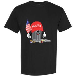 Funny Trump Maga Garbage Can Cartoon Character American Flag Garment-Dyed Heavyweight T-Shirt