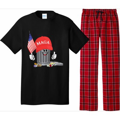 Funny Trump Maga Garbage Can Cartoon Character American Flag Pajama Set