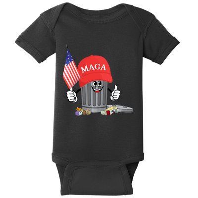 Funny Trump Maga Garbage Can Cartoon Character American Flag Baby Bodysuit