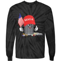 Funny Trump Maga Garbage Can Cartoon Character American Flag Tie-Dye Long Sleeve Shirt