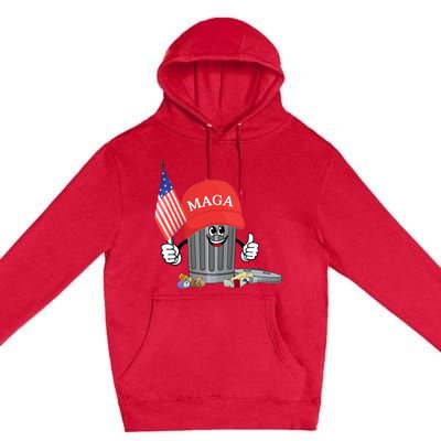 Funny Trump Maga Garbage Can Cartoon Character American Flag Premium Pullover Hoodie