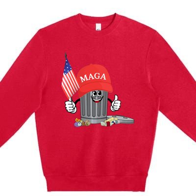 Funny Trump Maga Garbage Can Cartoon Character American Flag Premium Crewneck Sweatshirt