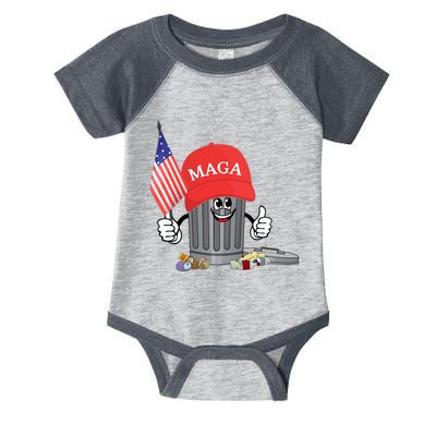 Funny Trump Maga Garbage Can Cartoon Character American Flag Infant Baby Jersey Bodysuit