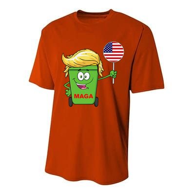 Funny Trump Maga Cartoon Garbage Can American Flag Performance Sprint T-Shirt