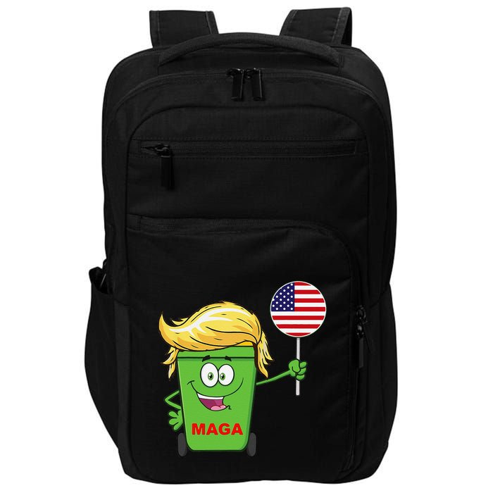 Funny Trump Maga Cartoon Garbage Can American Flag Impact Tech Backpack