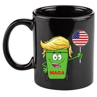 Funny Trump Maga Cartoon Garbage Can American Flag 11oz C Handle Ceramic Mug