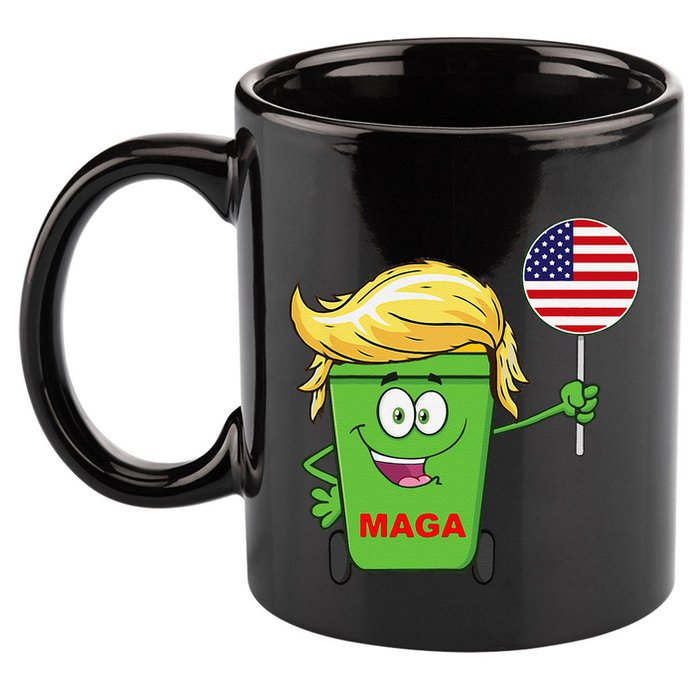Funny Trump Maga Cartoon Garbage Can American Flag 11oz C Handle Ceramic Mug