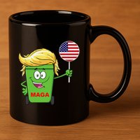 Funny Trump Maga Cartoon Garbage Can American Flag 11oz C Handle Ceramic Mug