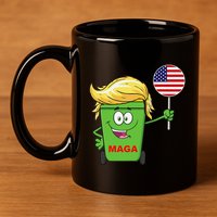 Funny Trump Maga Cartoon Garbage Can American Flag 11oz C Handle Ceramic Mug