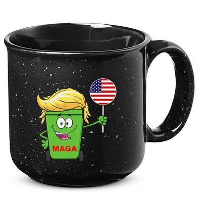 Funny Trump Maga Cartoon Garbage Can American Flag 15oz Campfire Ceramic Mug