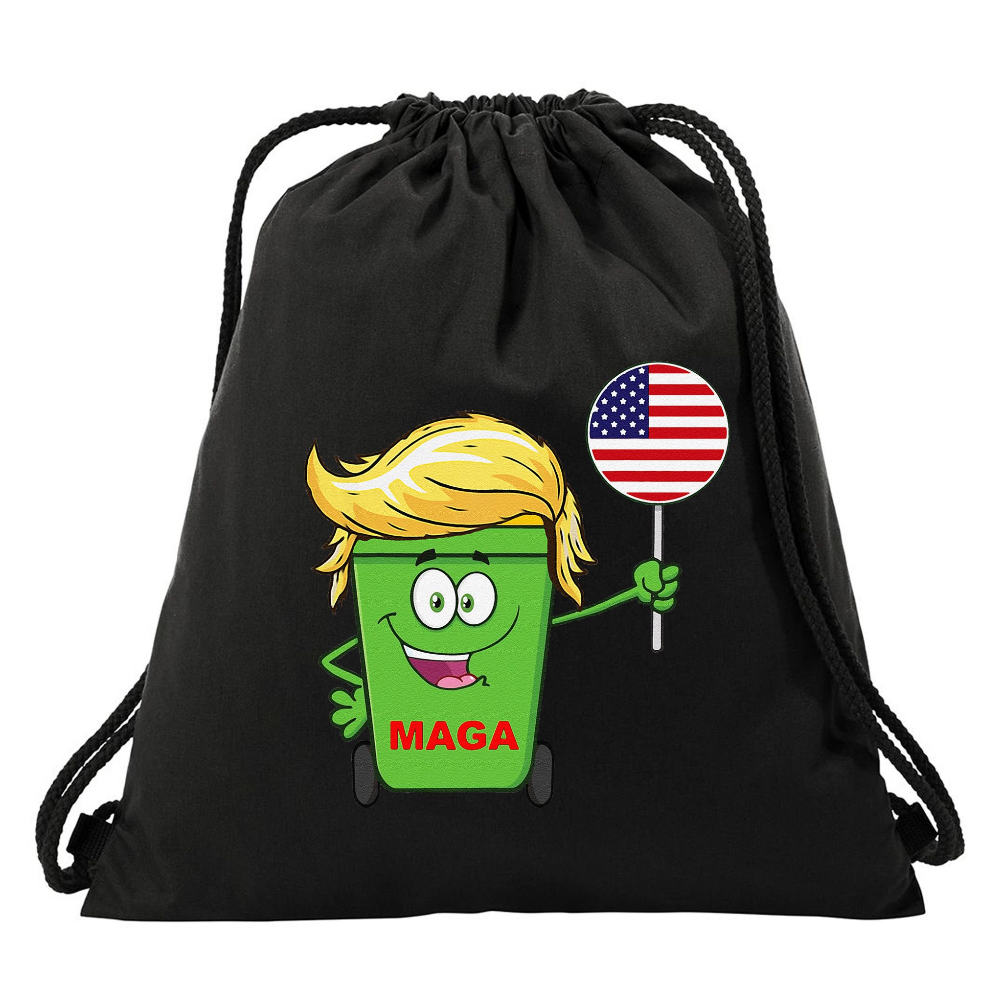 Funny Trump Maga Cartoon Garbage Can American Flag Drawstring Bag