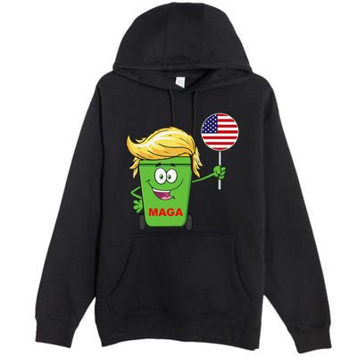 Funny Trump Maga Cartoon Garbage Can American Flag Premium Pullover Hoodie