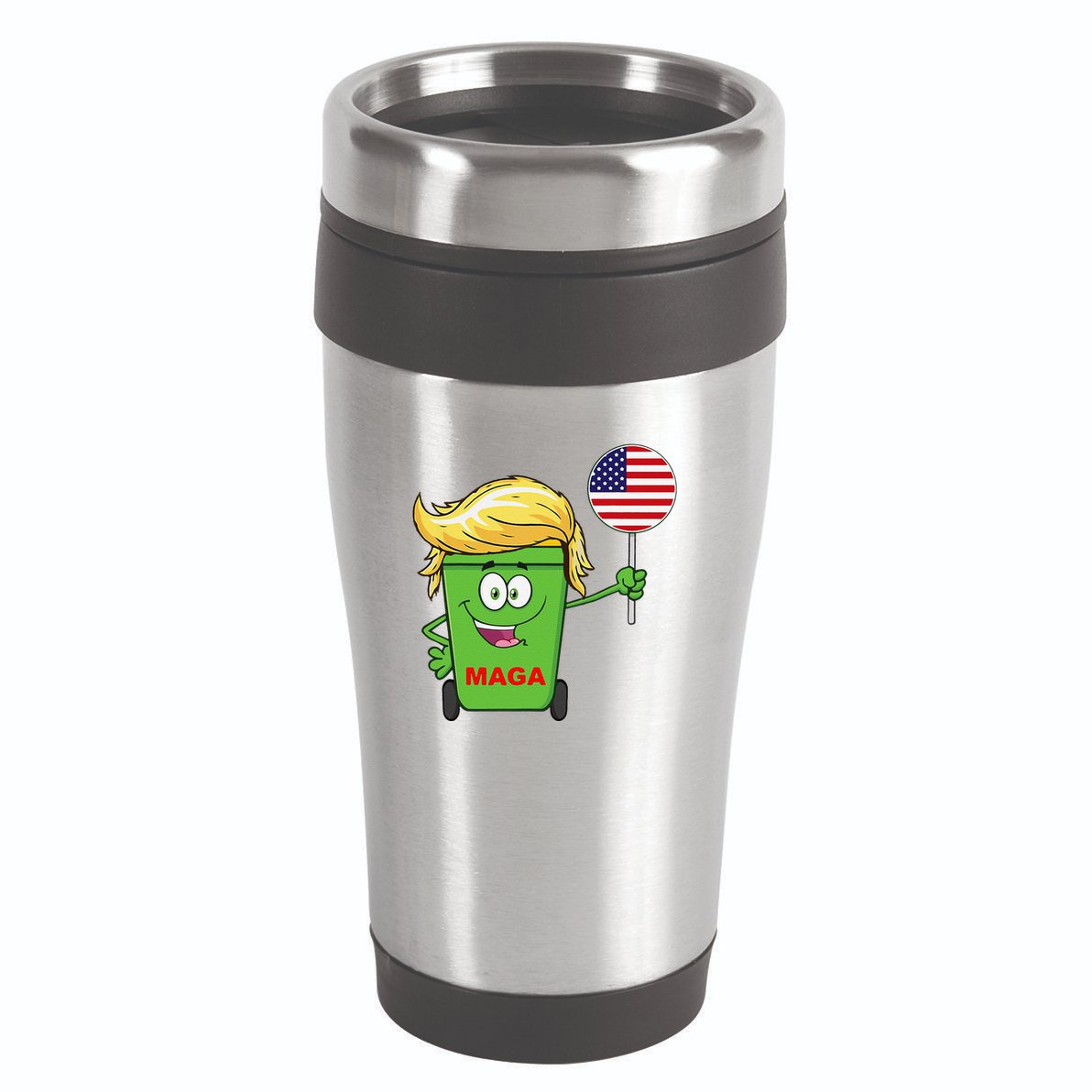 Funny Trump Maga Cartoon Garbage Can American Flag 16oz Travel Tumbler