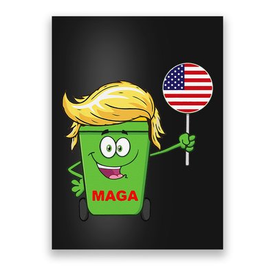 Funny Trump Maga Cartoon Garbage Can American Flag Poster