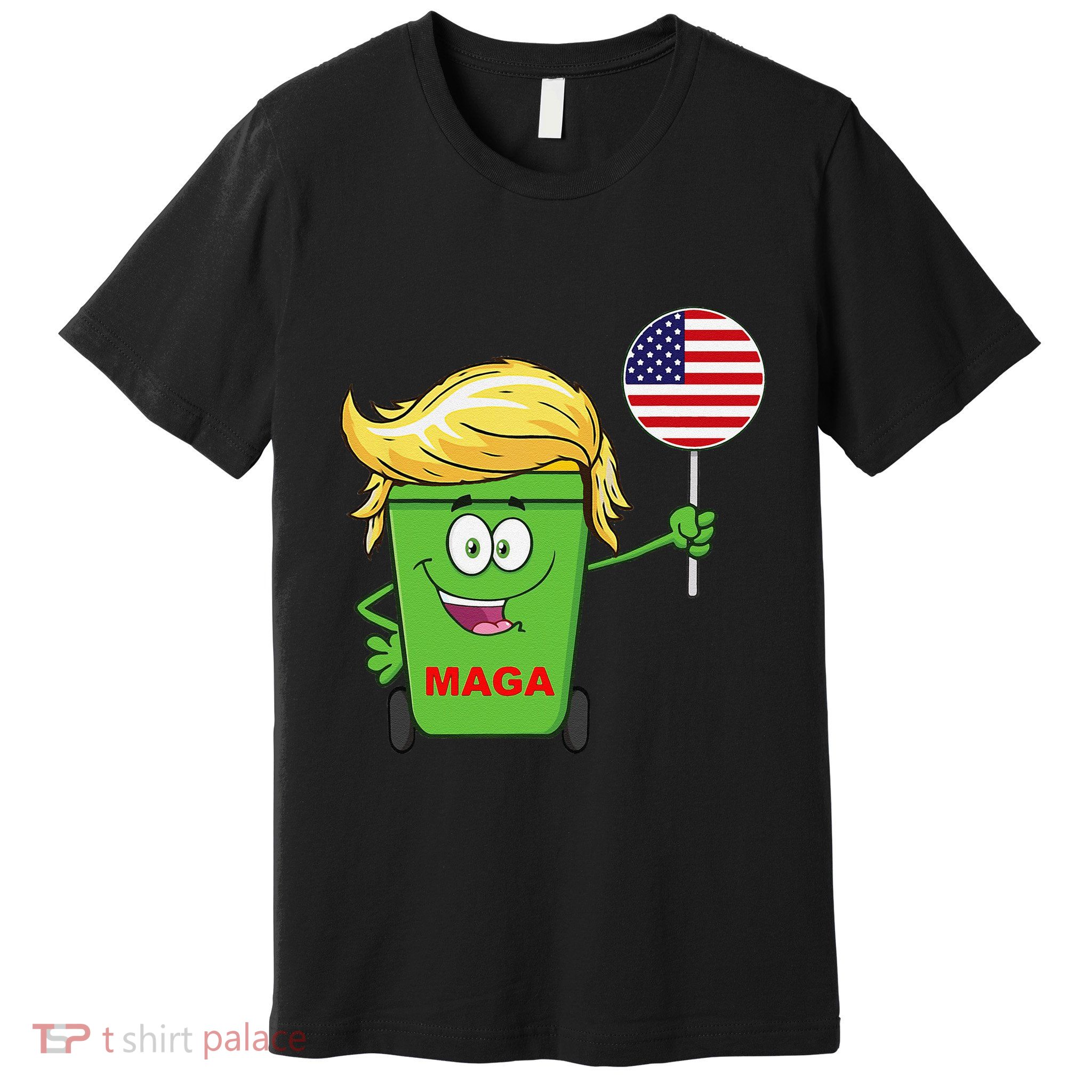 Funny Trump Maga Cartoon Garbage Can American Flag Premium T-Shirt