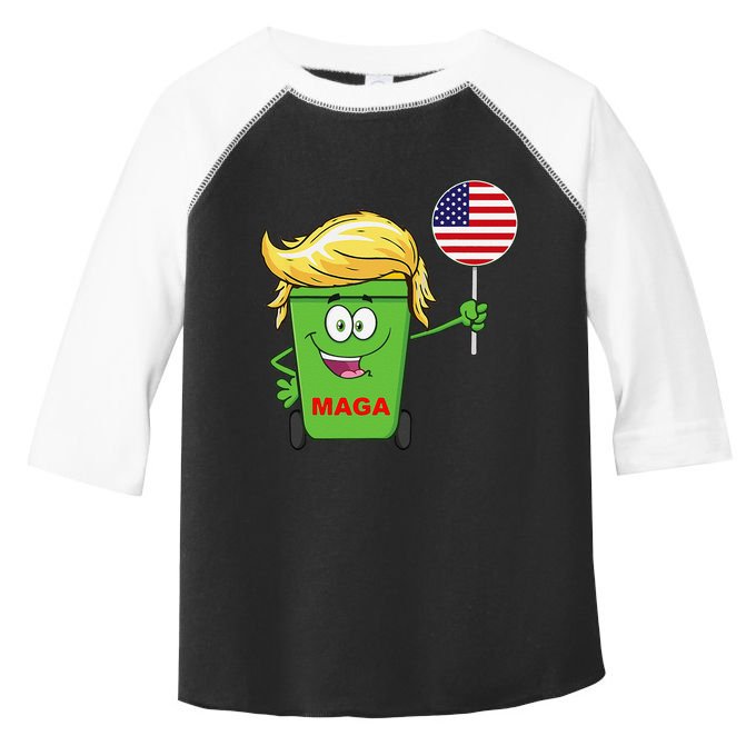 Funny Trump Maga Cartoon Garbage Can American Flag Toddler Fine Jersey T-Shirt