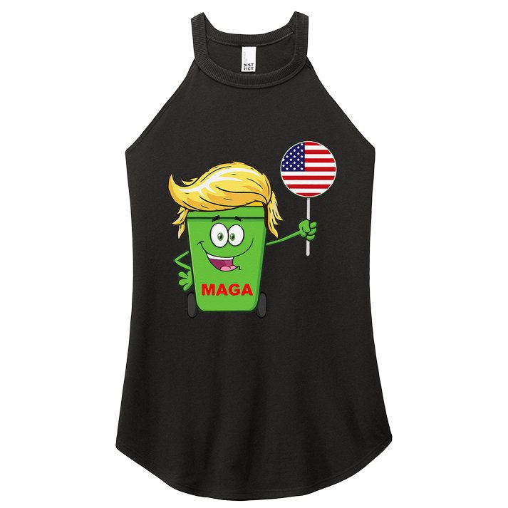 Funny Trump Maga Cartoon Garbage Can American Flag Women's Perfect Tri Rocker Tank