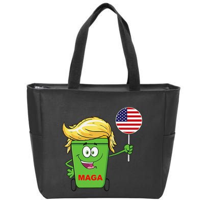 Funny Trump Maga Cartoon Garbage Can American Flag Zip Tote Bag