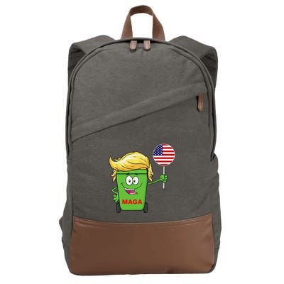 Funny Trump Maga Cartoon Garbage Can American Flag Cotton Canvas Backpack