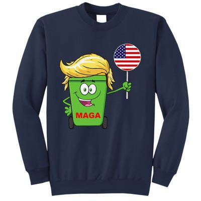 Funny Trump Maga Cartoon Garbage Can American Flag Sweatshirt