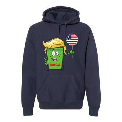 Funny Trump Maga Cartoon Garbage Can American Flag Premium Hoodie