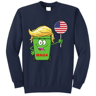 Funny Trump Maga Cartoon Garbage Can American Flag Tall Sweatshirt