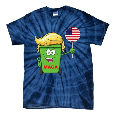 Funny Trump Maga Cartoon Garbage Can American Flag Tie-Dye T-Shirt