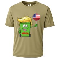 Funny Trump Maga Cartoon Garbage Can American Flag Cooling Performance Crew T-Shirt