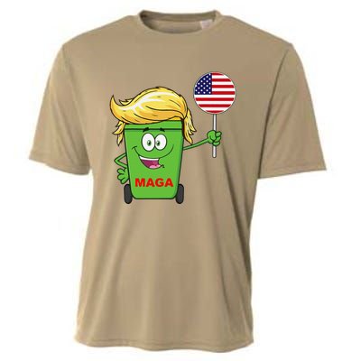 Funny Trump Maga Cartoon Garbage Can American Flag Cooling Performance Crew T-Shirt