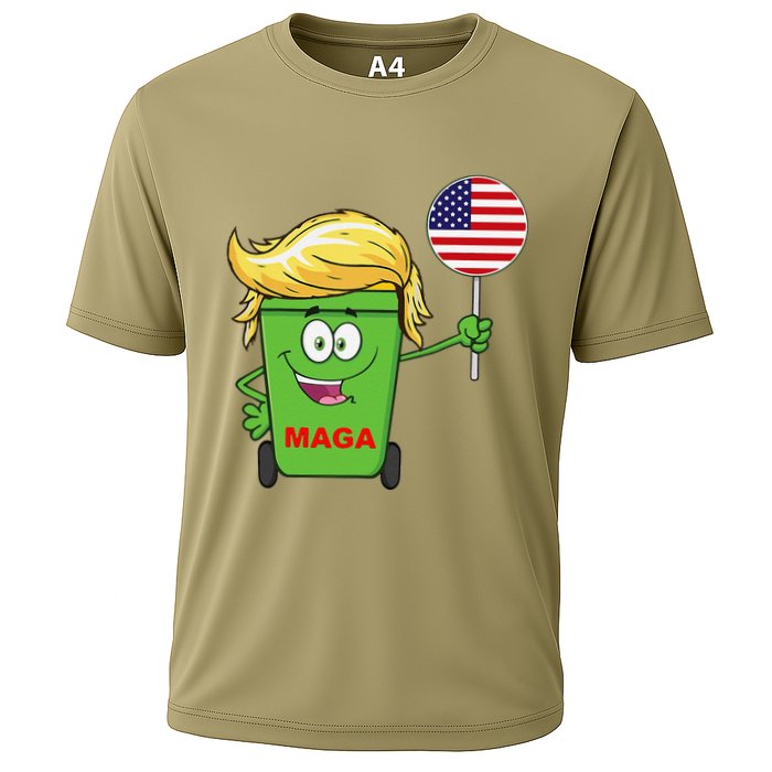 Funny Trump Maga Cartoon Garbage Can American Flag Cooling Performance Crew T-Shirt